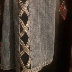 Jeans with Rhinestone Side Cut Outs